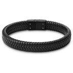 Black Leather & Steel Braided Bracelet