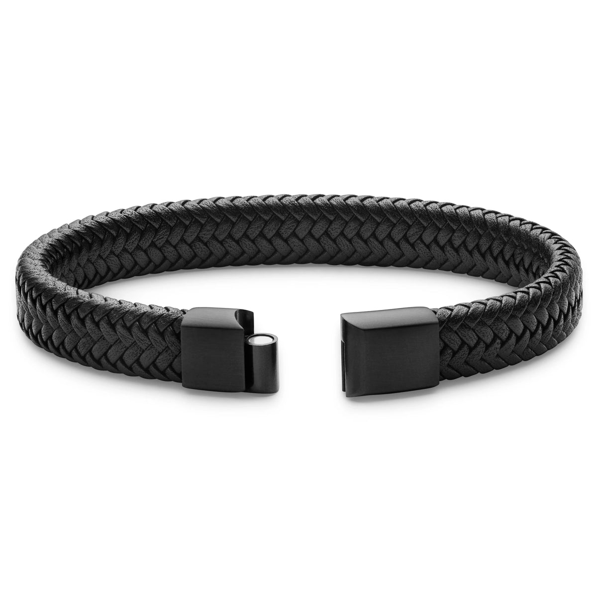 Black Leather & Steel Braided Bracelet