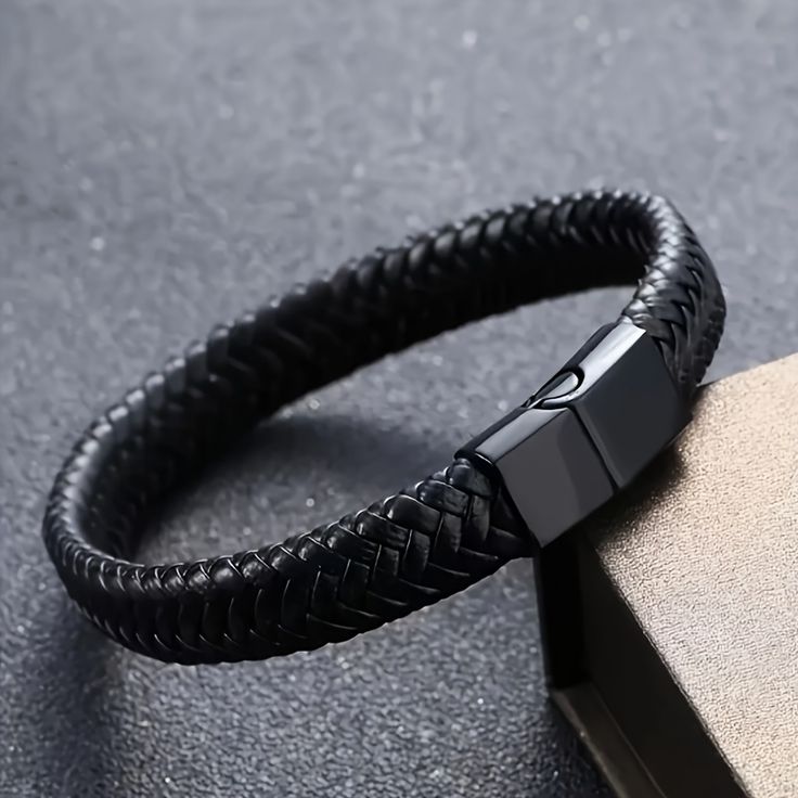 Black Leather & Steel Braided Bracelet