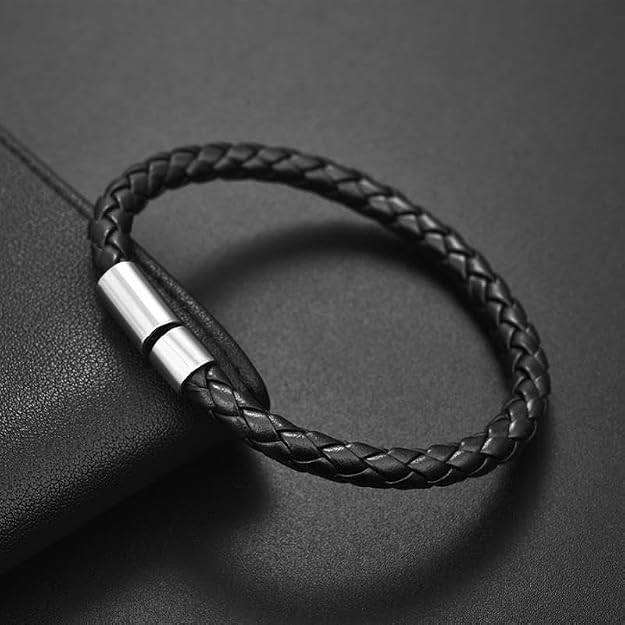 Black Leather Rope Chain Bracelet