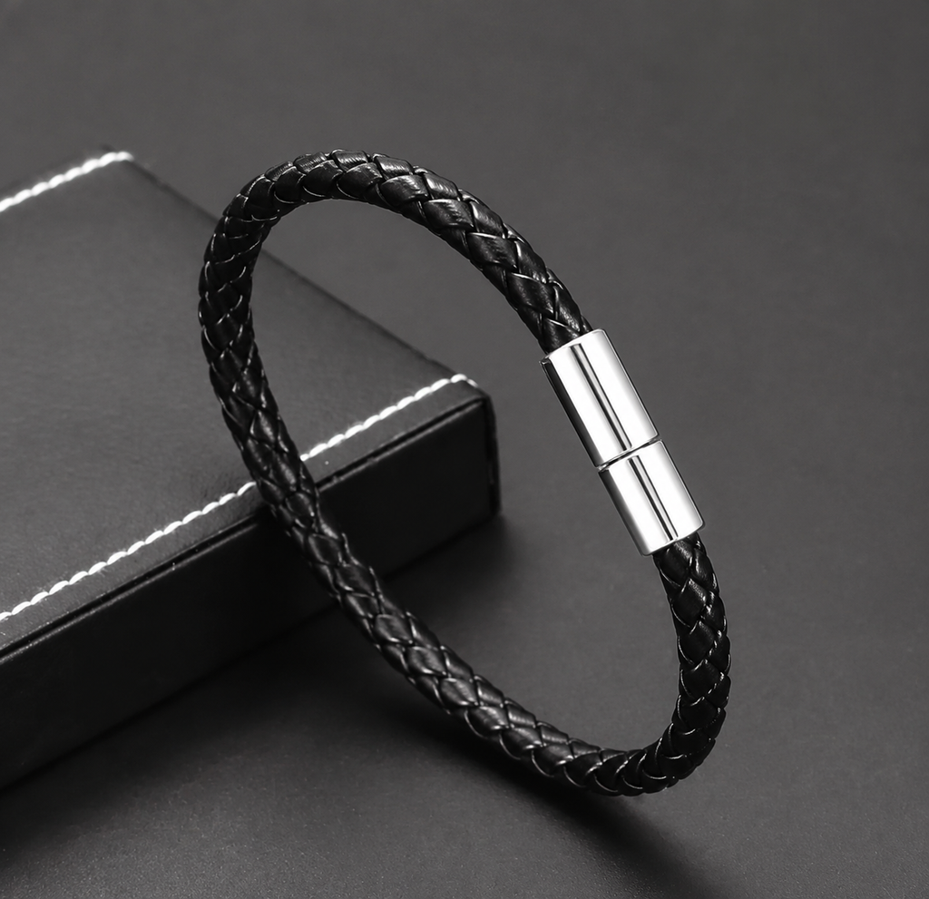 Black Leather Rope Chain Bracelet