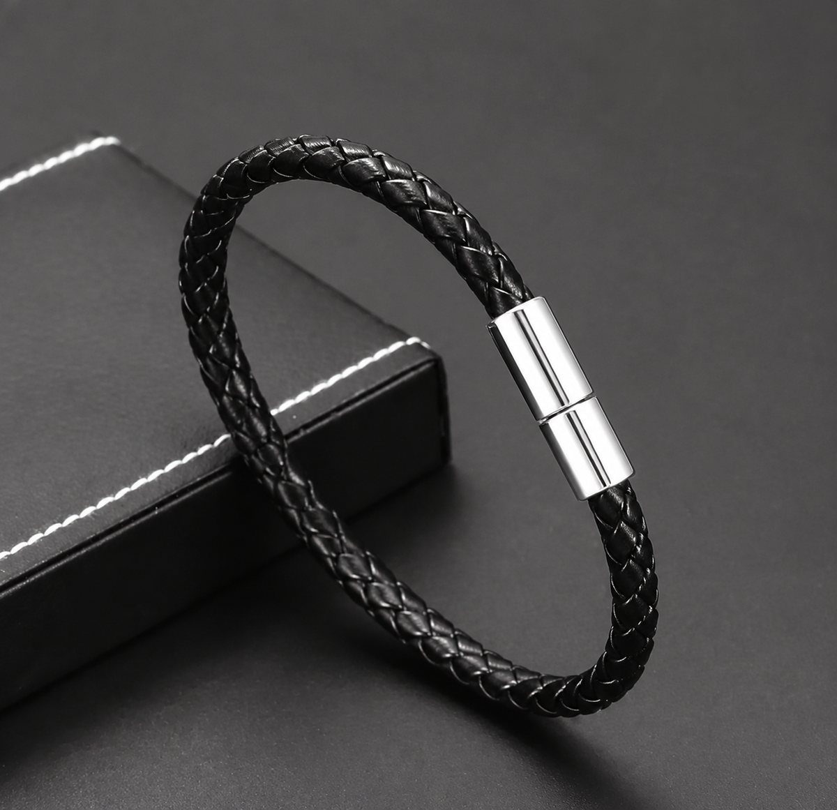 Black Leather Rope Chain Bracelet