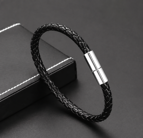 Black Leather Rope Chain Bracelet
