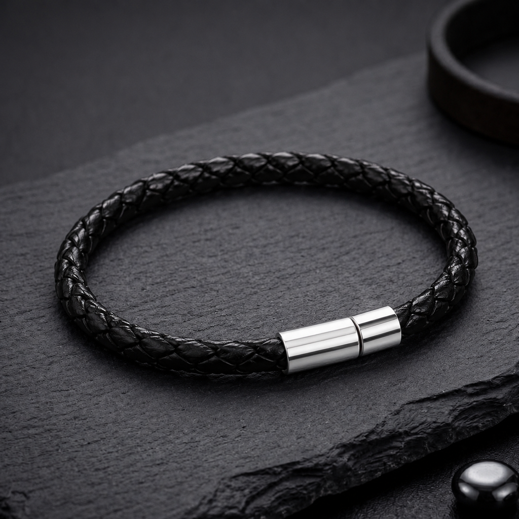 Black Leather Rope Chain Bracelet