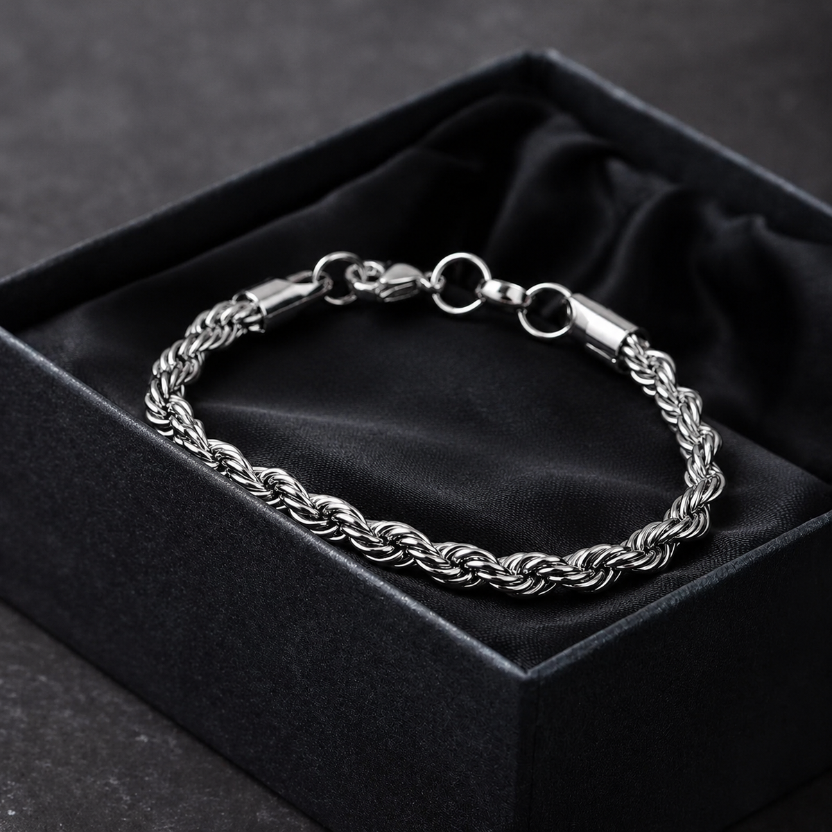 Twisted Silver Steel Chain Bracelet