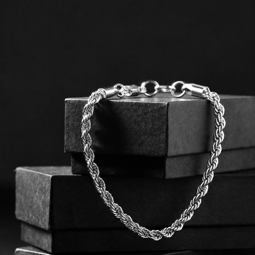 Twisted Silver Steel Chain Bracelet