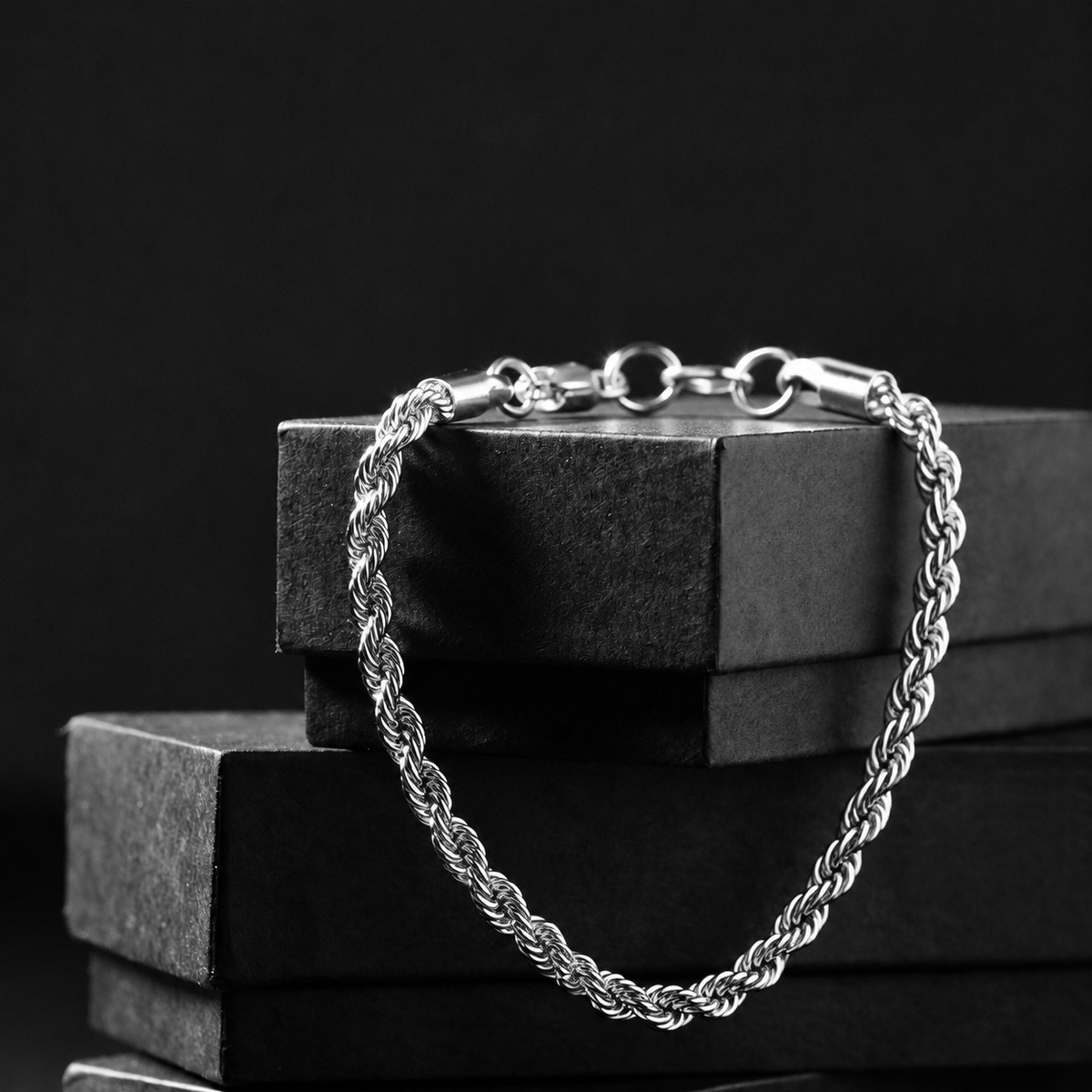 Twisted Silver Steel Chain Bracelet