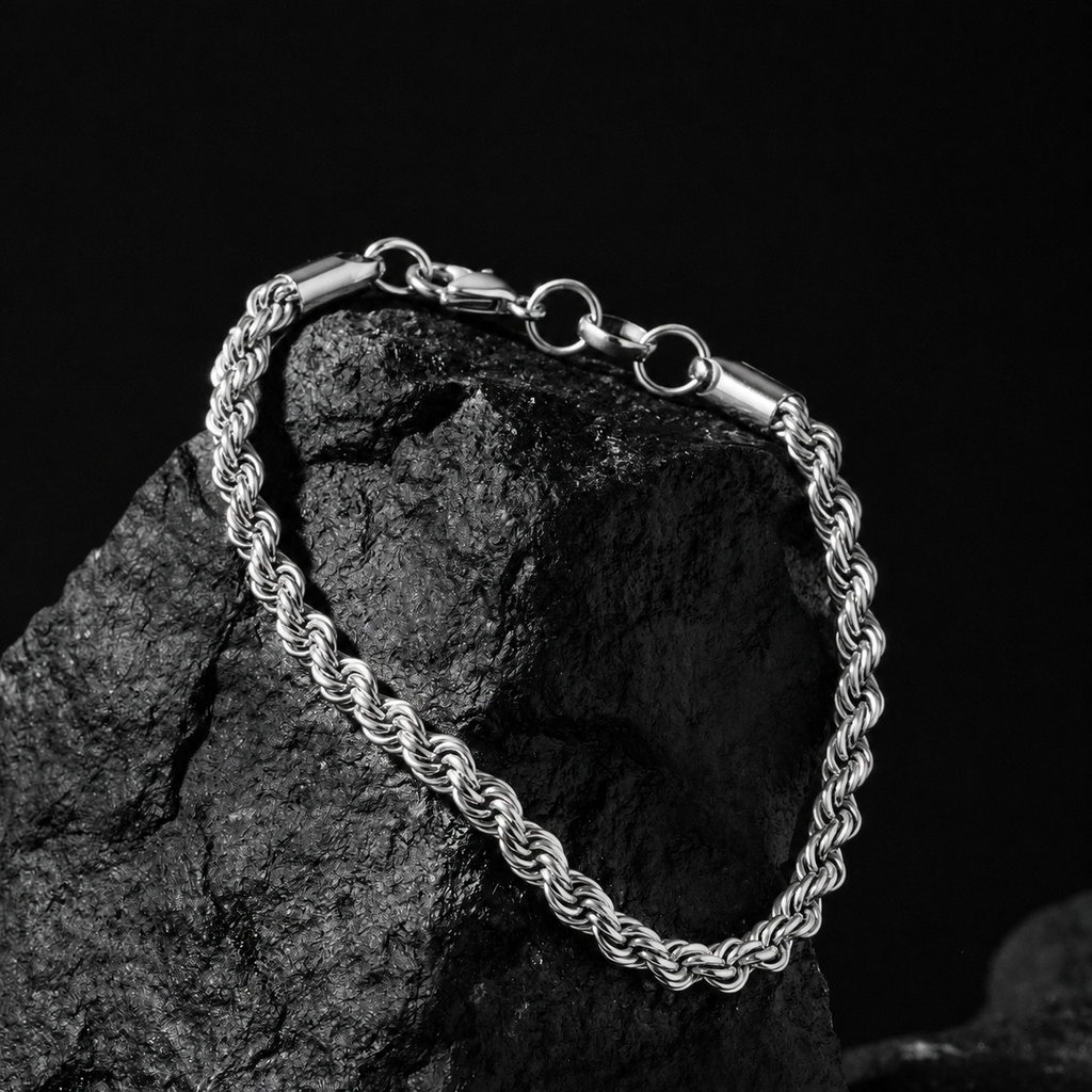 Twisted Silver Steel Chain Bracelet