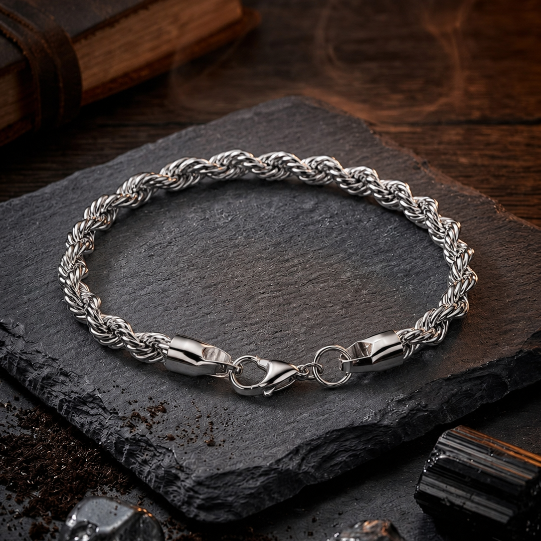 Twisted Silver Steel Chain Bracelet