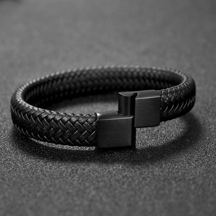 Black Leather & Steel Braided Bracelet